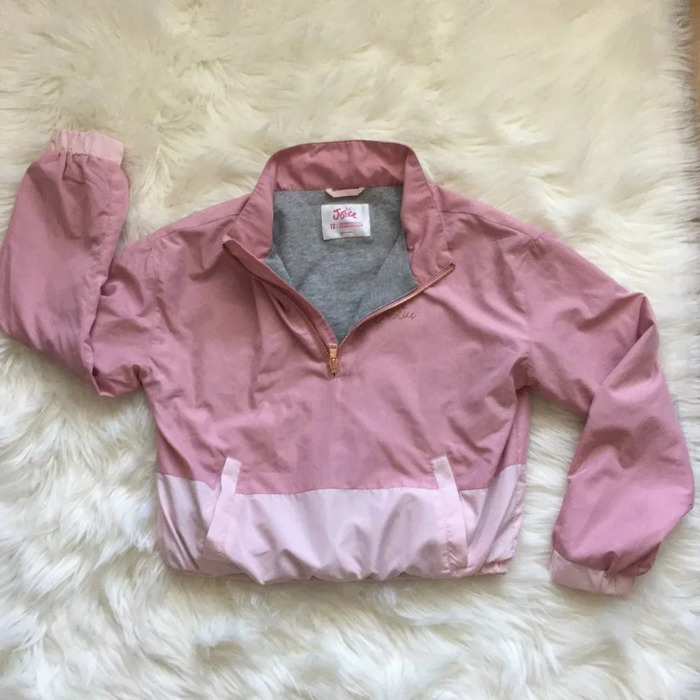 Justice Girls Pink Pullover 3/4 Zipper Jacket Size 12 EUC
